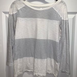White & Light Grey Striped 3/4 Sleeve Shirt